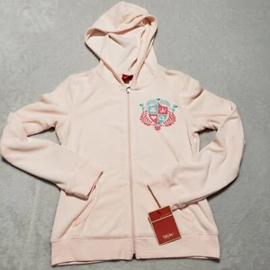 Mossimo Zip Up Hoodie Sweater Women Small S Pink Shield Crest Graphic NWT Jacket - Picture 1 of 8