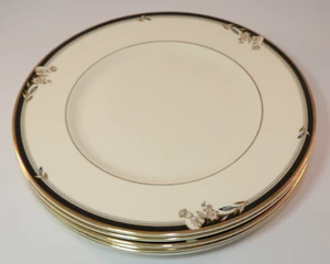 6 Minton Newbury Black & Gold 10 3/4" Dinner Plates c1990 Excellent - Picture 1 of 8