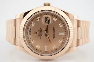 Rolex Day-Date II Sundust Diamond Dial 18k Rose Gold 41mm Watch 218235 - Picture 1 of 13