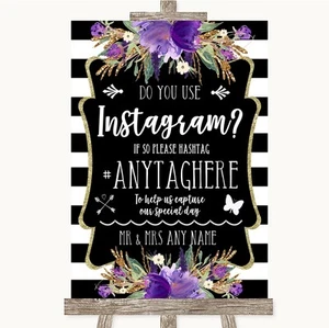 Letrero de boda personalizado para compartir fotos de Instagram a rayas blancas y negras - Imagen 1 de 8