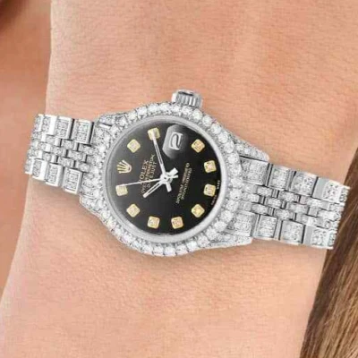Reloj Rolex Datejust 26 mm Pave Jubilee banda esfera diamante bisel ónix negro Foto 1 de 4