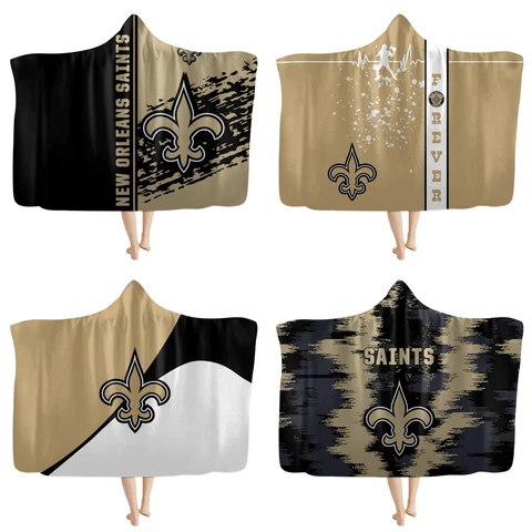 New Orleans Saints Sherpa Fleece Sofa Hooded Blanket Bed Plush Poncho Throw Gift Cover