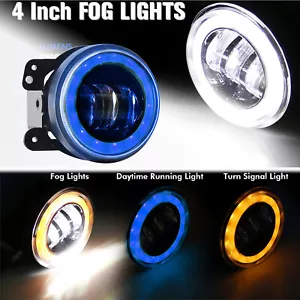 Proyector de luces antiniebla redondas LED de 4 pulgadas 60 W anillo halo azul para Jeep JK JL JT Dodge - Imagen 1 de 10