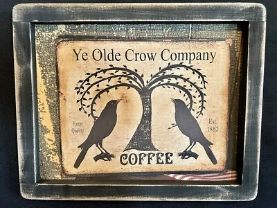 Primitive Print **YE OLDE CROW COMPANY COFFEE** in black frame 8 1/2" x 11 1/2" - Image 1 of 3