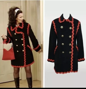 Abrigo de Lana Negra Moschino Vintage Años 90 Borde Rojo Fran Fino La Niñera Talla 8 - Imagen 1 de 6
