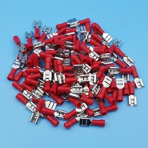 100Pcs Red 6.3mm Female Spade Quick Disconnect 22-16 AWG Wire Crimp Terminals - Picture 1 of 5