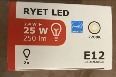 IKEA Ryet LED 250 lm Bulb E12 Led 25W 2700k Lumen Globe Opal 2 Pack 304-469-43 - Image 1 of 4
