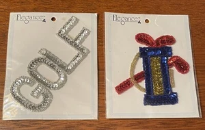 Lof of 2 Sequined Golf Bag & Word Patch Patches Sequin Colorful Hand Sew Or Glue - Picture 1 of 5