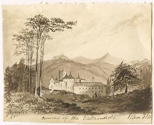 LOVELY ORIGINAL EARLY 19c ENGLISH SCHOOL GRAND TOUR ROMANTIC INK DRAWING - Picture 1 of 1