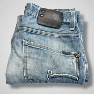 G Star Raw Jeans Men 31x30 Blue Denim Pants Washed Out Distressed Embroidered - Picture 1 of 18