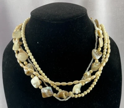 AVON Multi Strand Shell Cream Bead Choker Necklace - Image 1 of 4