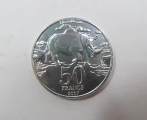 Katanga Africa Congo grande moneta da 50 franchi rinoceronte 2017 FDC - Foto 1 di 2
