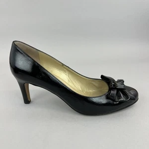 Peter Kaiser Black Patent Leather Slip On Court Bow Dress High Pumps Shoes UK6.5 - Picture 1 of 14