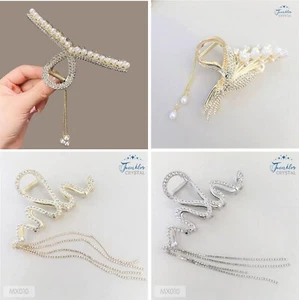Frau Quaste Metall Haarkralle Clip Strass Perle - Bild 1 von 12