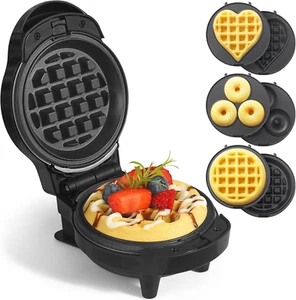 Mini Waffles Maker with 6 Removable Plates 3 in 1 Small Waffle Mini- Heart Donut - Picture 1 of 1
