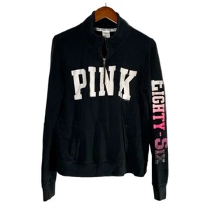PINK Victoria’s Secret Damen 1/4 Zip Sweatshirt schwarz PINK Logo Gr. Medium - Bild 1 von 10