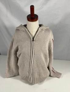 Gap Kids Hockey Hoodie Size S 6 -7 Zip up Beige Knit Sweater 100% Cotton - Picture 1 of 8