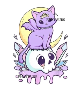 Sublimation Print Purple Skull Kitty Wiccan Anime Ready to Press Heat Transfer - Picture 1 of 1
