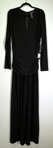 Norma Kamali Women's Size XL Black V-Neck Long Sleeve Shirred Waist Jumpsuit NWT - Picture 1 of 6