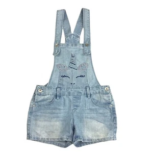 Blue Denim Unicorn Romper Shorts Girl's 10 Jumper Overall Bid Short Light Wash - Picture 1 of 10