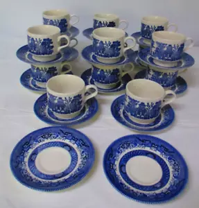 Vintage Set 14 Churchill Blue Willow Kaffee Tee Tassen und Untertassen Made in England - Bild 1 von 5