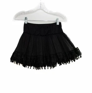 Girls Black Polyester Tutu Skirt Solid Lace Trim Pull On Tulle Stretch 11 In - Picture 1 of 7