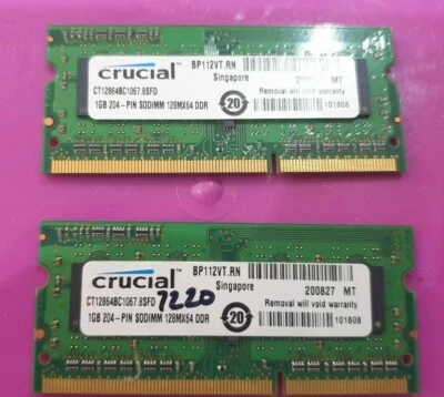 MiCRON / ELPIDA 2x 1gb = 2GB RAM MEMORY DDR3 PC3- 1Rx8 8500S-7-00-BP 128MX64 DDR - Image 1 of 3
