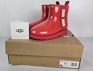 UGG Women's Classic Clear Mini Ankle Boots Hibiscus Pink US Women's Size 6M NIB - Picture 1 of 15