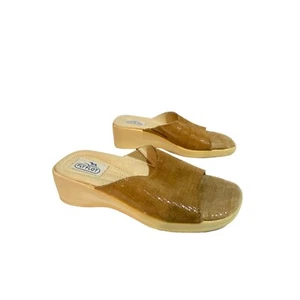 Fly Flot Women's Slip On Open Toe Mules with Wedge Heel Tan Size 35 Euro (5 US) - Picture 1 of 9