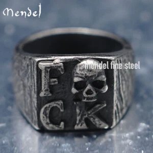 MENDEL Mens Gothic Black Punk Biker Skull Square Ring Stainless Steel Size 7-15 - Picture 1 of 7
