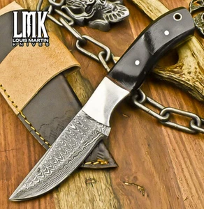 LMK Hand Crafted Skinner Knife Ladder Damascus Bull Horn Steel Guard Decoration - Picture 1 of 9