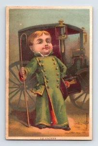 Victoriano Trade Card Niño Top Hat Coach Años 1890 Le Cocher Espalda en Blanco 3" x 4.5" - Imagen 1 de 2