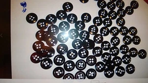 Vintage Lot (91) Splendid Plastic "EBONY BLACK " 4 Hole Small Shirt Buttons - Picture 1 of 2