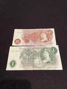 GREAT BRITAIN 10 Shillings & 1 Pound Banknote Both Forde GB QEII UK SUPERB NOTES - Bild 1 von 18