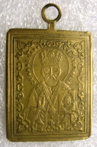 Russische Orthodoxe massive Messing Ikone - Anhänger Nikolaus 1920er Jahre - Bild 1 von 2
