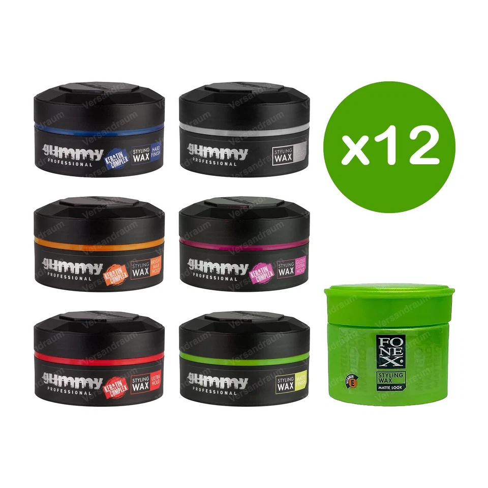 12x Fonex Gummy & Fonex Styling Wax Sets alle Farben & Farben Haarwachs 1,2-1,8L - Bild 1 von 1