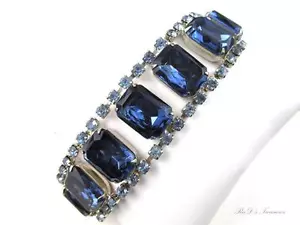 PULSERA Vintage Zafiro y Azul Pálido Estrás Tono Plateado Esmeralda y Corte Redondo - Imagen 1 de 1