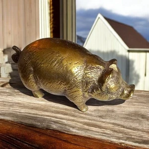 Vintage Messing Schwein Schwein 4 in Figur Briefbeschwerer 6 Unzen Patina Barnyard Farrm - Bild 1 von 8