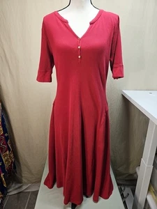 VTG Lauren Ralph Lauren Waffle-Knit Henley Dress Red Short Sleeve Size XL - Picture 1 of 4