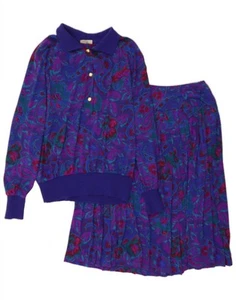 LIOLA Womens 2 Piece Skirt Set UK 12 Medium W28 Purple Paisley Wool AG03 - Picture 1 of 7