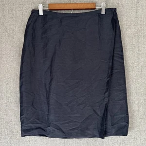 Eileen Fisher Wickelrock Seide Leinen Gr. L dunkelblau verstellbare Taille Midi - Bild 1 von 8