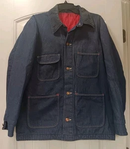 Vintage 70er Wrangler Denim Chore Jacke blau 42 Cordkragen gefüttert distressed - Bild 1 von 22