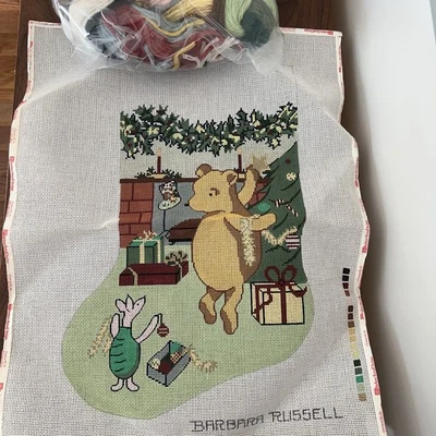 Barbara Russell Design Needlepoint Canvas Stocking w Yarn Piglet Winnie the Pooh - Image 1 of 4