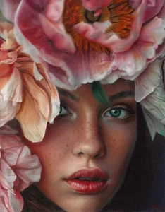 original painting 29.2 x 37.5 cm 48StO artwork oil paints female portrait - Picture 1 of 5