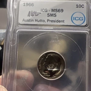 1966 Roosevelt Dime ICG - MS69 SMS. Special Mint Set. Austin Hutto Signed. 10C - Picture 1 of 2