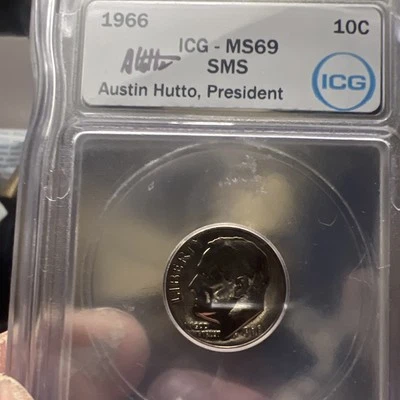1966 Roosevelt Dime  ICG - MS69  SMS. Special Mint Set. Austin Hutto Signed. 10C - Image 1 of 2