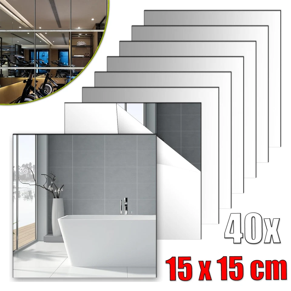 40 Stück Spiegelfliesen Selbstklebend Klebespiegel Quadratische Fliesen 15x15cm - Bild 1 von 4