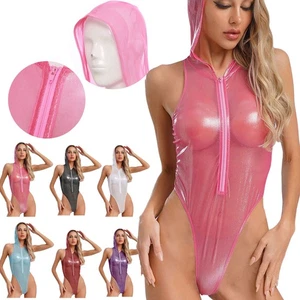 Body donna lucido cerniera taglio alto perizoma body top clubwear beachwear - Foto 1 di 69