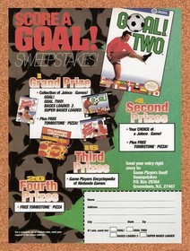 1993 Goal Two NES Sweepstakes Original Advertisement / Retro Promo v1