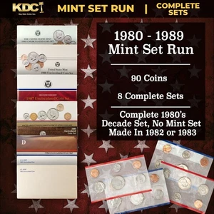 1980-1989 Full Decade Mint Set Run 96 Monete 8 Set Completo Tutti i Set Anni 80 - Foto 1 di 9